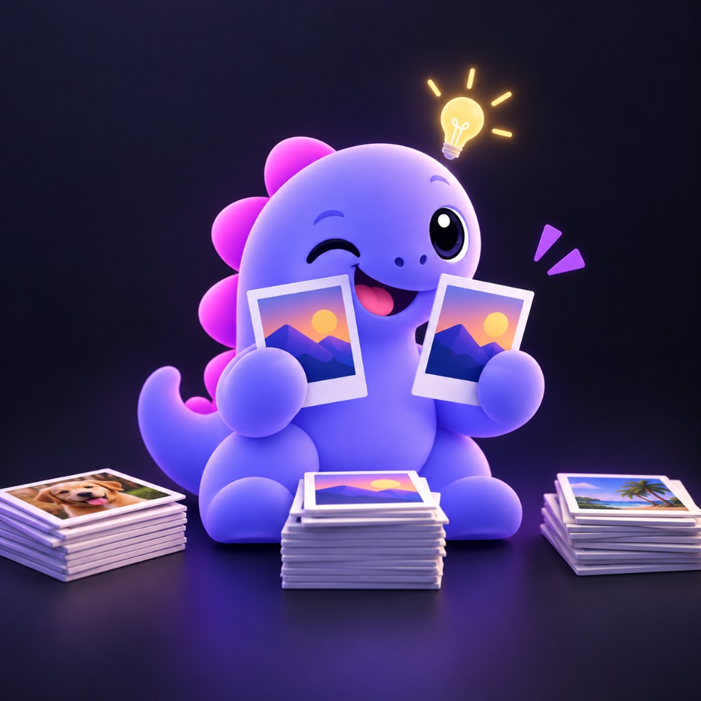 Piko, el dinosaurio, elige fotos